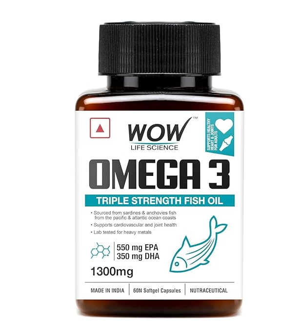 WOW Life Science Omega-3 Fish Oil 1300 Mg Triple Strength 550Mg Epa 350Mg Dha,Burpless,Mercury Free,Ideal For Keto Diet,1 Count